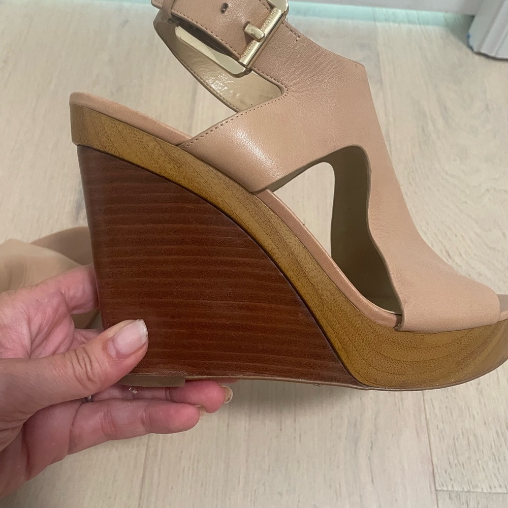 Michael Kors Tan Leather Wedge Sandals